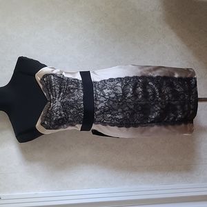 Bebe Dress, Size M, Satin look with black lace overlay